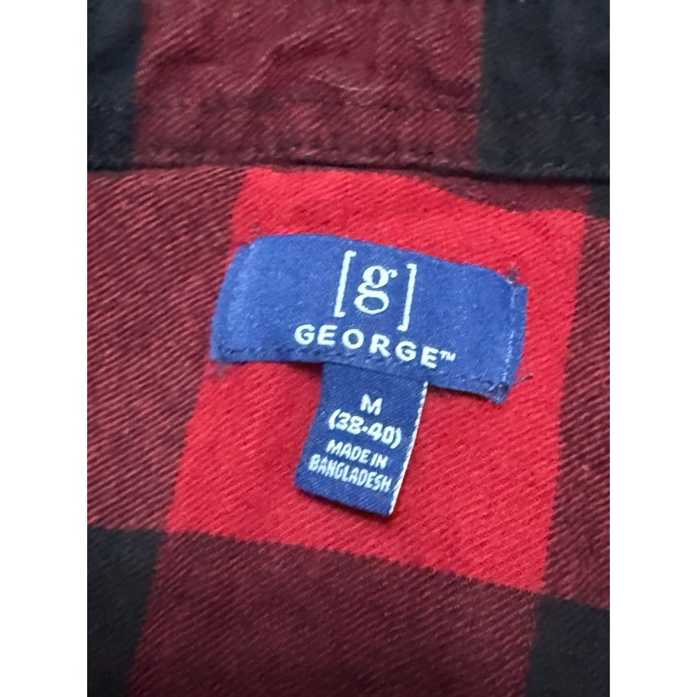 George Shirt, Men's Size Medium Red Black Plaid Long Sleeve Button Up - Picture 5 of 10